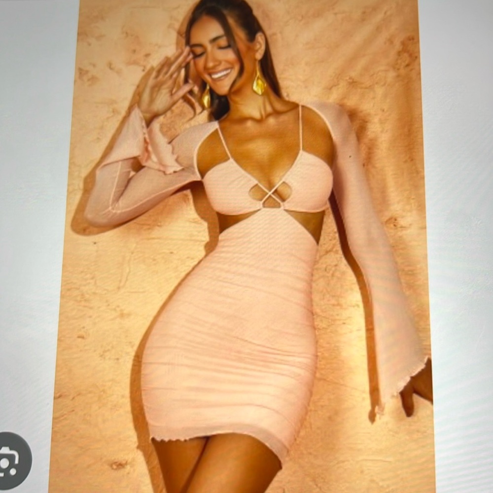 Oh Polly Ruched Mesh Cut Out Dress